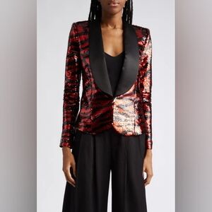 L'AGENCE Yuna Sequin-embellished Zebra Blazer Tango Red Zebra Striped Size 2